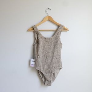 Aila Blue hermosa ceramic tan ruched bathing suit Small